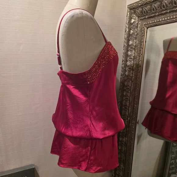 Express Red Silk Blend Sleeveless Top with Sequin Detail.  Sz MED.  EVC! - Picture 4 of 6